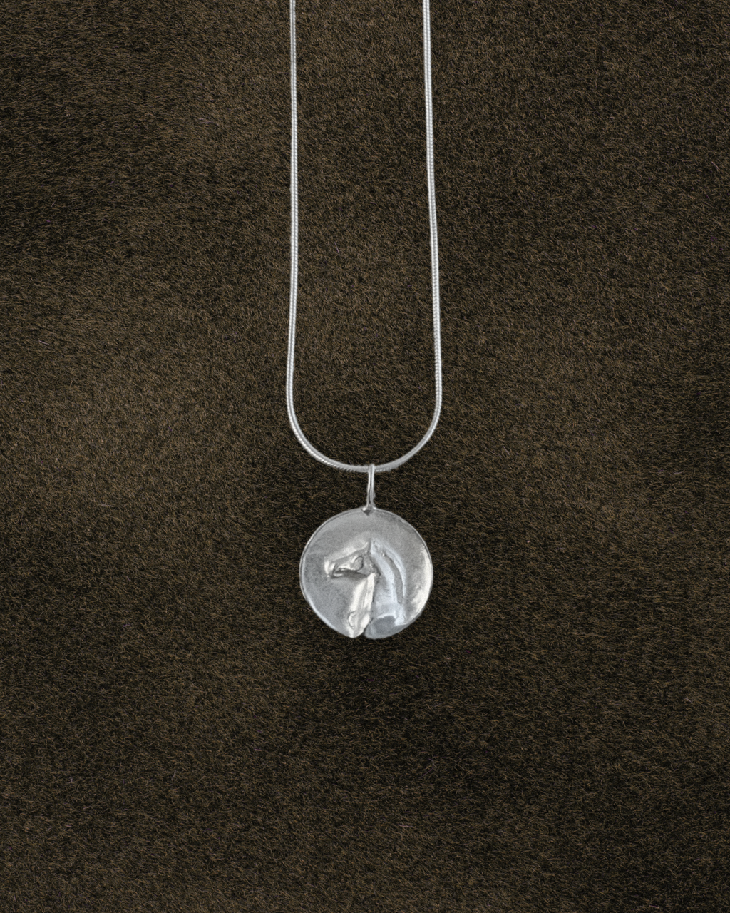 Horse head round pendant on snake chain