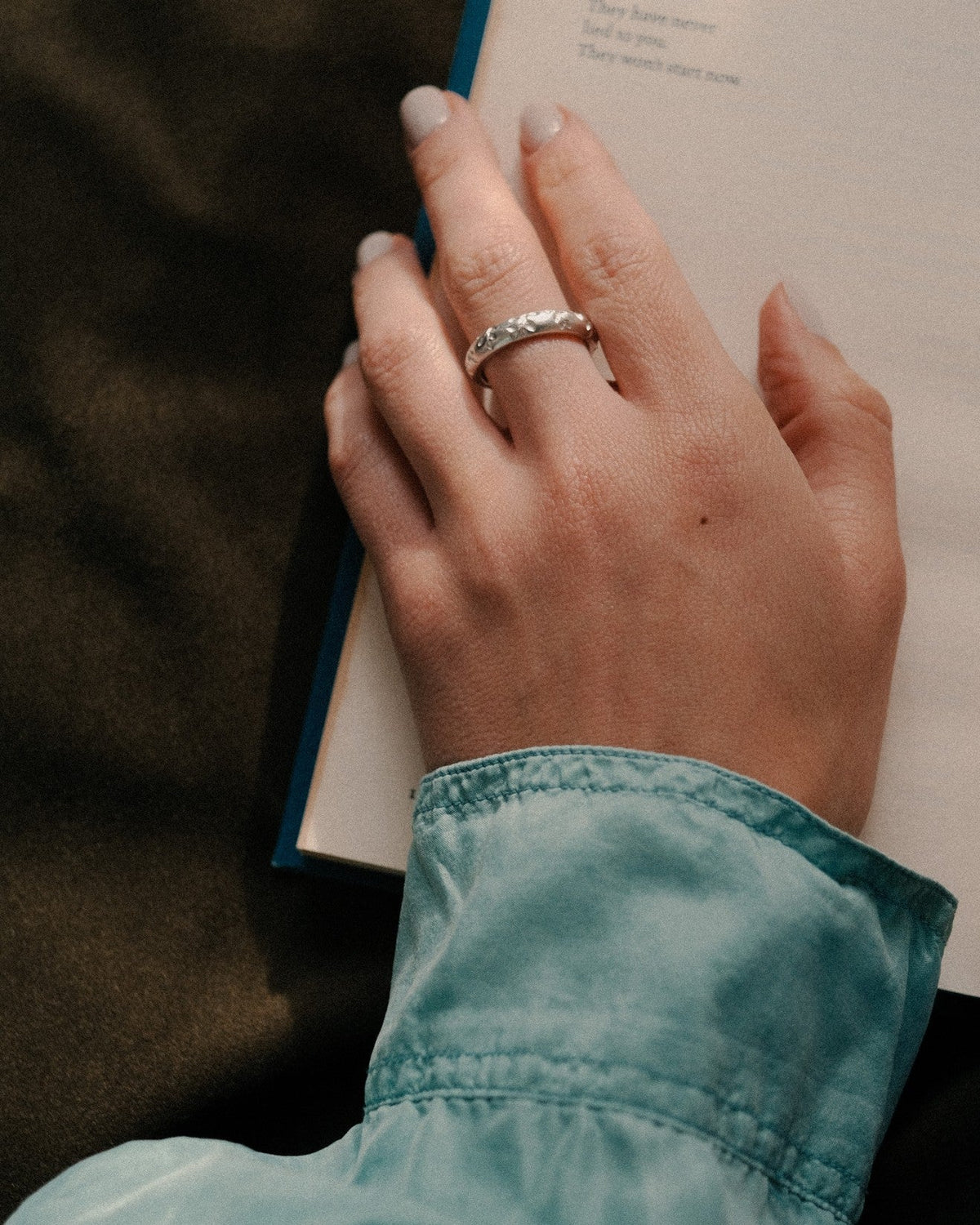 Olive Engraved Silver D Shape Ring